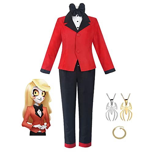 JOHLCR Anime Cosplay Kostüm Hazbin Hotel Outfits Uniform mit Zubehör Kostüm für Erwachsene Karneval Faschingsparty Verkleiden Sich Geeignet für Bühnenspiele, Geschenke, Comics Expo (Rot, 2XL) von JOHLCR