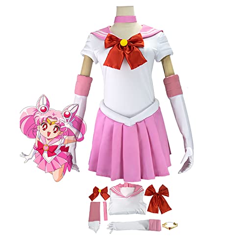 JOHLCR Anime Cosplay Kostüm Sailor Moon Chibiusa Outfits Uniform Kostüm für Erwachsene Party-Dress-Up-set Geeignet für Bühnenspiele, Geschenke, Cosplay-Liebhaber, Comics Expo (M, Rosa) von JOHLCR