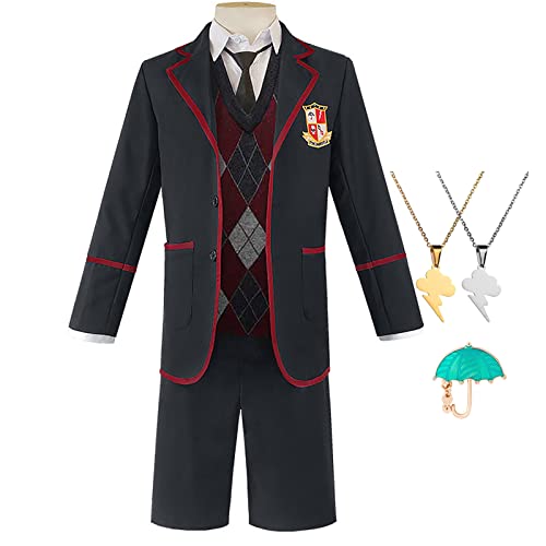 JOHLCR Anime Cosplay Kostüm The Umbrella Academy Outfits Uniform mit Kette Und Abzeichen Kostüm für Erwachsene Geeignet für Bühnenspiele, Geschenke, Cosplay-Liebhaber, Comics Expo (Schwarz, 2XL) von JOHLCR