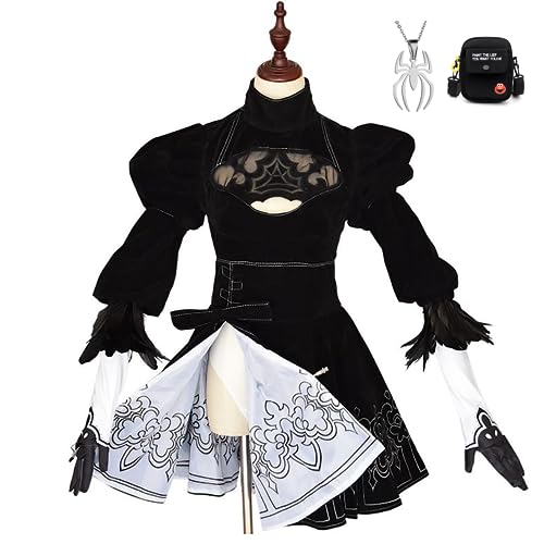 JOHLCR Anime Nier:Automata Cosplay Kostüm mit Halskette und Tasche Geschenk für Manga-Liebhaber Halloween-Karneval-Party-Verkleidung Outfits Uniform für Bühnenaufführungen, Anime-Messen (L, Schwarz) von JOHLCR