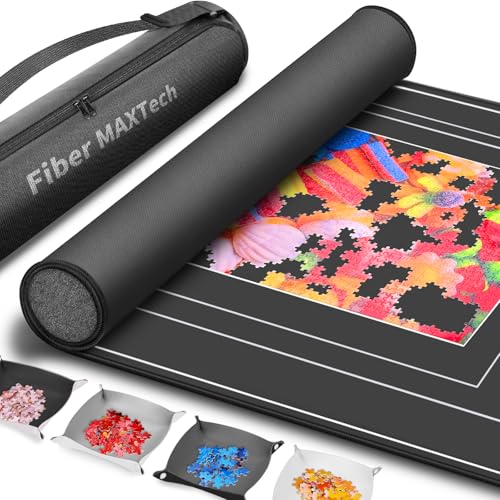 Join&Joy Puzzlematte zum Aufrollen, Gummi-Pad, 139,7 x 90,2 cm, mit 4 Sortierschalen & Reise-Aufbewahrungstasche, tragbarer Rollup Puzzles Keeper, bis zu 3000 Teile von JOIN&JOY