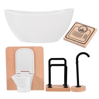 1 Set Miniatur Puppenhaus Badezimmer Möbel Zubehör: Dollhouse Waschbecken Badewanne Toilette Modell Ornament DIY Miniatur Badezimmer Niedliche Bathroom Set für Puppenhaus von JOINPAYA