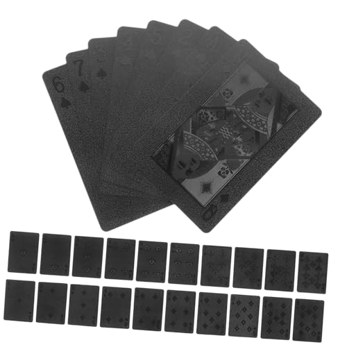 JOINPAYA 1 Packung Wasserfeste Spielkarten aus Schwarzgold große Spielkarten Stapel Pokerkarten Waterproof Playing Cards wasserdichte Spielkarten Schachbrett Rechteckige Kartenspiele PVC von JOINPAYA