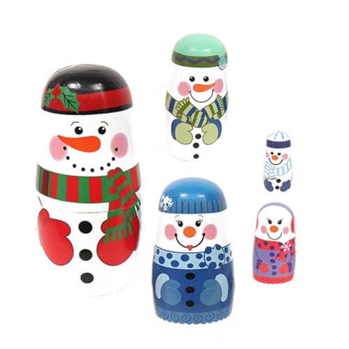 JOINPAYA 1 Satz 5-lagige Schneemann-matroschka Kinderspielzeug Nistpuppen Künstlicher Schnee Schneemann-nistpuppe Weihnachtsbaum Weihnachtspuppen Schneemann-puppendekoration Holz von JOINPAYA