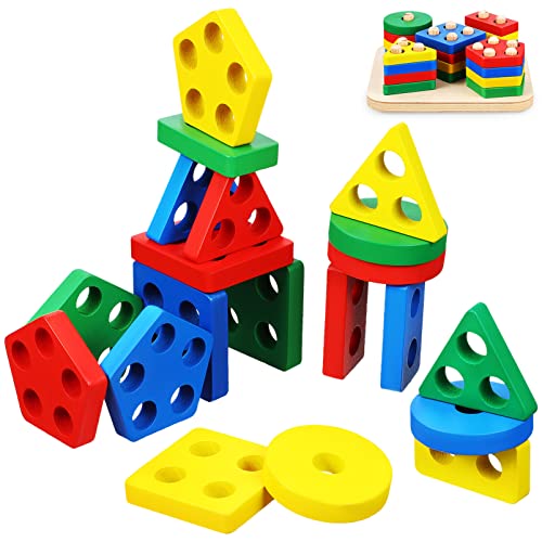 JOINPAYA Holzsortier-stapelblöcke-Set Passendes Lernspielzeug Für Kleinkinder Geometrische Puzzles Pädagogisches Spielzeug von JOINPAYA