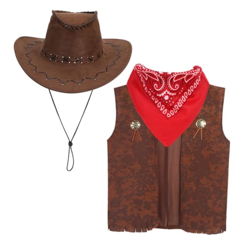 JOINPAYA 1 Satz Cowboy-outfit Für Western-party-outfit Cowboy-verkleidung Für Jungen Cowboy-kostüm Für Kleinkinder Cowgirl-kostüme Braune Weste Kuhmädchenkostüm Für Stoff von JOINPAYA