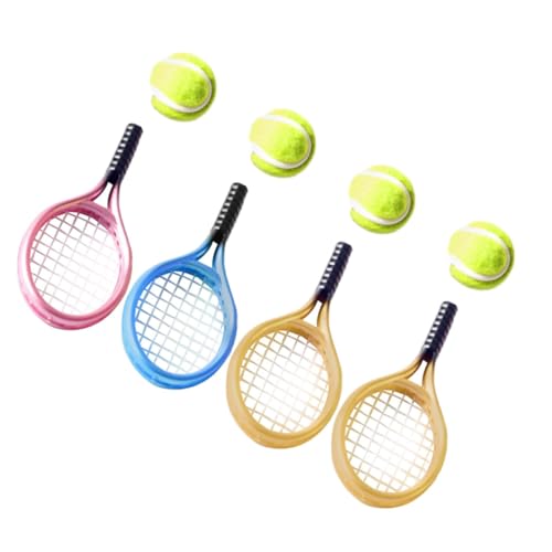 JOINPAYA 1 Satz Desktop-Tennisschläger-Modell Miniatures verkleidungsaccessoires Tennis-Set für Puppenhäuser Ball Miniaturen Party dekoratives Mini-Hauswerkzeug Puppenhaus-Requisite Plastik von JOINPAYA