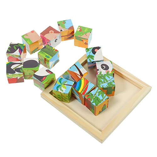 JOINPAYA 1 Satz Dreidimensionales Sechsseitiges 3D-gemälde Würfelpuzzle Für Rätsel Bildung Kleinkind Rätsel Tiere Rätsel Bildungsspielzeug Holz von JOINPAYA
