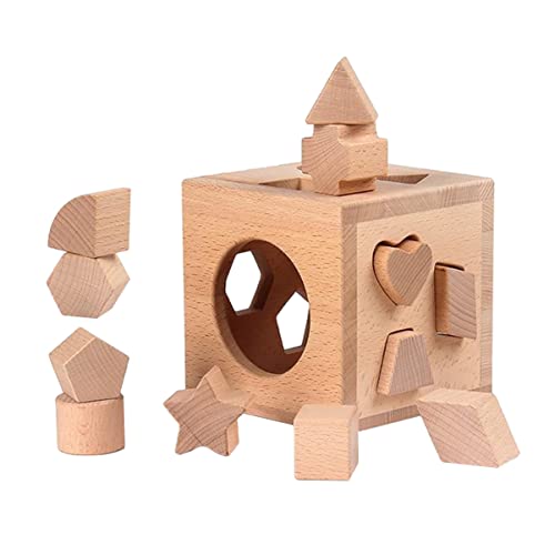 JOINPAYA Kognitive Blöcke Spielzeug Jungen Und Mädchen Holzblöcke 13 Loch Form Box Matching Set von JOINPAYA