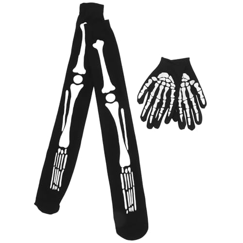 JOINPAYA 1 Satz Halloween-Skelett-Set Halloween-Armstulpen Halloween Kostümzubehör maskiert Skelett strümpfe Halloween-Attacken Wiederverwendbare Handschuhe Foto -Requisiten Elasthan Black von JOINPAYA