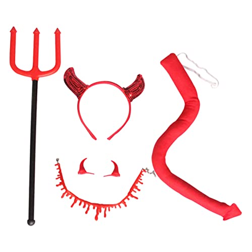 JOINPAYA 1 Satz Horn-Frack-Anzug Maske Halloween-Teufelskostüm Hund Teufel Kostüm Hörner Skelett Halloween haarspangen Haarspange Halloween Teufel Mistgabel Requisite Partystirnband rot von JOINPAYA