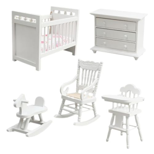 JOINPAYA Puppenhaus Zubehör Miniatur Möbel Set Weiß Inkl Bettschrank Für Miniaturhaus von JOINPAYA