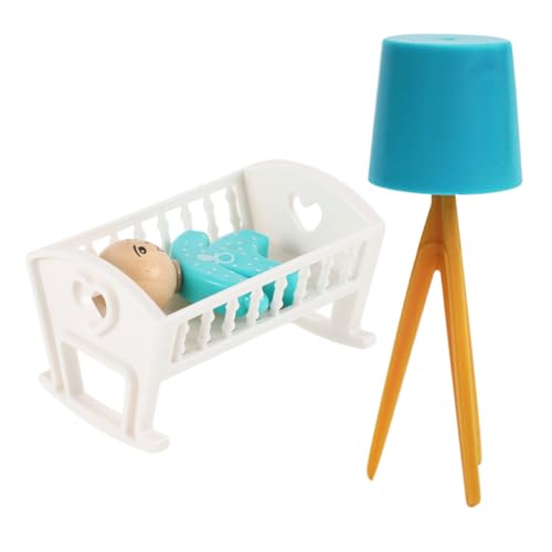 JOINPAYA 1satz Miniatur Puppenbett Tischlampe Weißes Krippe Blaue Lampe Puppenhaus Möbel Dekoration Für Schlafzimmer Szenen von JOINPAYA