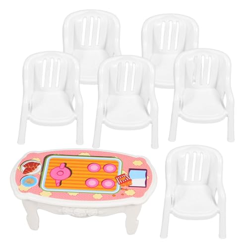 JOINPAYA Mini-Kunststoff-puppenhaus-möbel-Set 7-teilig Tisch Stühle Miniatur-wohnkultur von JOINPAYA