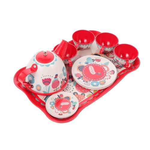 JOINPAYA 1 Satz Nachmittagstee kinderküche Kitchen Toy for The Teachers Toys kinderspielzeug Nachmittagstee Spielset Cartoon-Muster vortäuschen Spielset Weißblech rot von JOINPAYA
