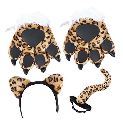 JOINPAYA 1 Satz Schwanzhandschuh kinderkleidung kleidung tierhandschuhe Handpuppen gewand Fell Kostüm Kindergarten-Party-Requisite karikaturtiere dekoration Simulation Plüsch Leopard von JOINPAYA