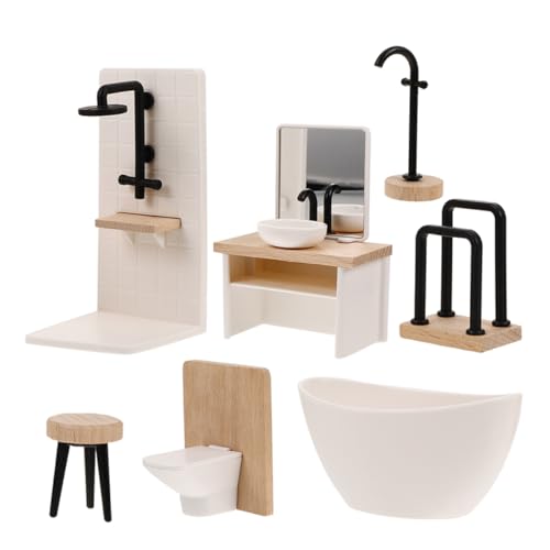 JOINPAYA Komplettes Puppenhaus-badezimmerset Mini-badezimmermöbel-Set Für Puppenhaus 7-teiliges Miniatur- von JOINPAYA