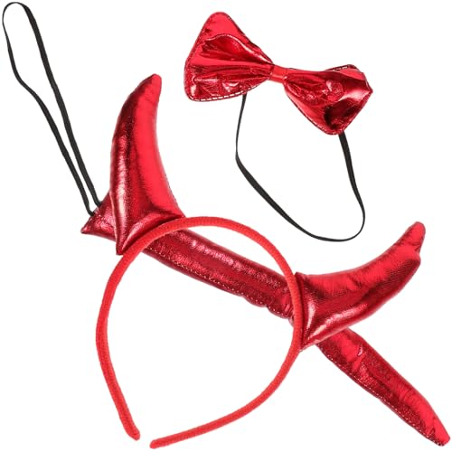 JOINPAYA 1satz Teufelshörner Cosplay Mit Haarreif Fliege Und Für Halloween Rotes Ox-horn Kostümzubehör Für Damen Und Herren Für Karneval Und Mottopartys von JOINPAYA