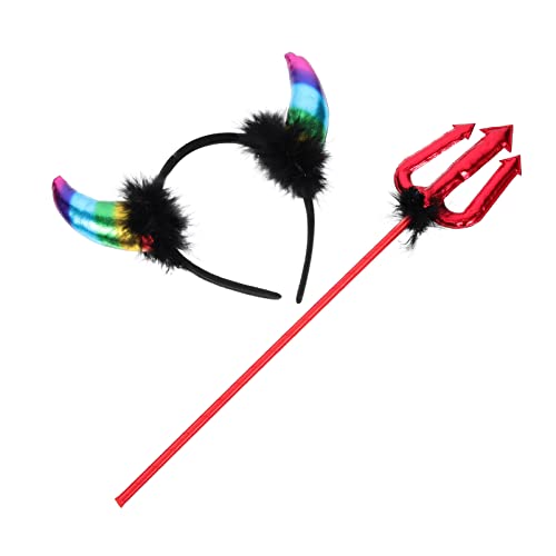 JOINPAYA 1 Satz Stirnband Aus Horn Halloween-Maske Ziegenhorn Teufel Heugabel Stirnband Aus Teufelshorn Hörner Partystirnband Halloween-teufelskostüm Skelett Teufelsgabel Plastik von JOINPAYA