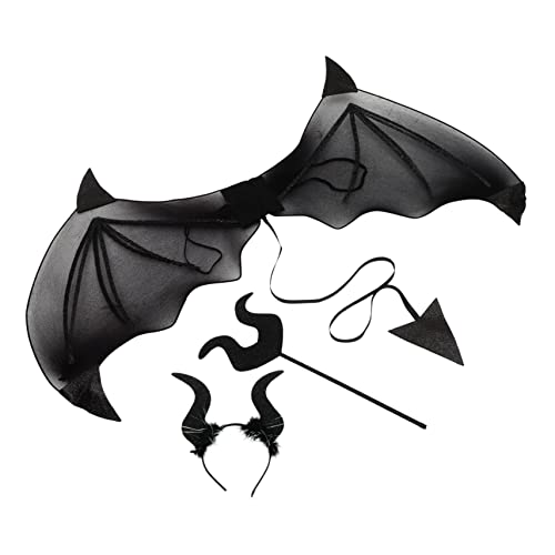 JOINPAYA 1 Satz Teufelsflügel Maske Horn Halloween-Fledermausflügel Halloween-Schlauchboote Stirnbänder Halloween schminke Halloween Make up Kostümzubehör Flügelstütze Eisendraht Black von JOINPAYA