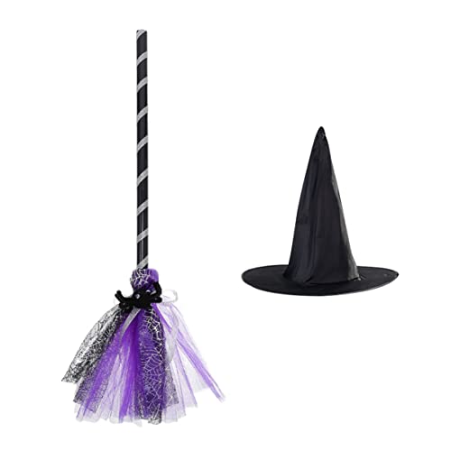 JOINPAYA 1 Satz Zauberhut Besen Für Säubern Mantel Besen Für Horror Hexen-Halloween-Dekorationen -Halloween-Maske Halloween-Cosplay-Hut Kettensäge Kostüm Violett Stoff von JOINPAYA