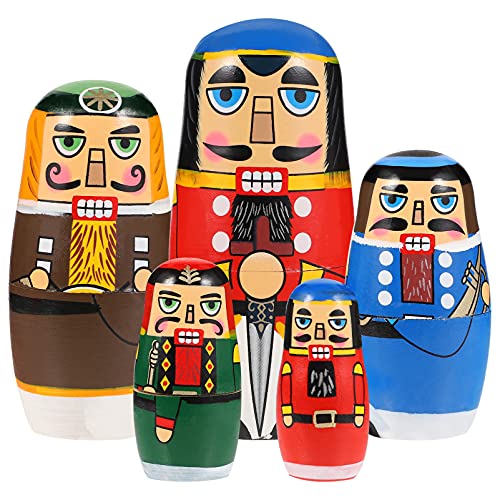 JOINPAYA Handgefertigte Hölzerne Matrjoschka-Puppen 5-Schicht Nussknacker Nesting Toys Home Decor Pädagogische von JOINPAYA