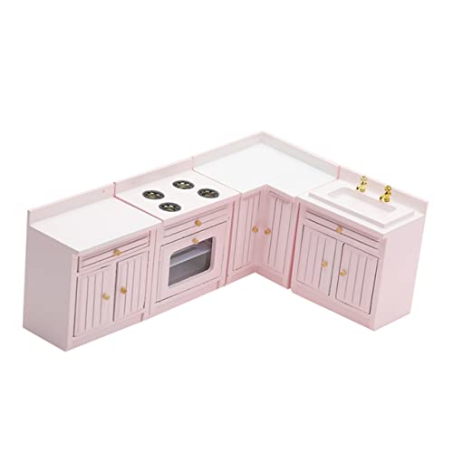 JOINPAYA 1 Satz puppenhausküche vierteiliges Set Möbel Häuser Miniatur küchenspielzeug für Kitchen Toys for küche für Mini-Hausmodell Minischrank hölzern Rosa von JOINPAYA