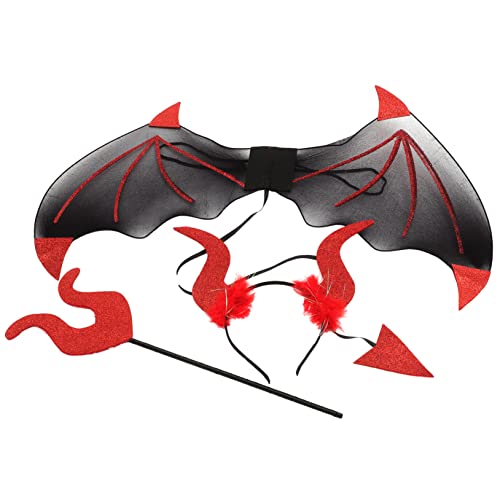 JOINPAYA Jungen Kostüm Teufelshorn Stirnband Flügelstab Requisiten Set Halloween Teufel Kostüm Zubehör JOINPAYA Jungen Kostüm Teufelshorn Stirnband Flügelstab Requisiten Set Halloween Teufel Kostüm Zubehör von JOINPAYA