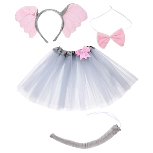 JOINPAYA 1 Set Elefanten Kostüm Set: Elefantenohren Stirnband Tüllrock Fliege Schwanzrock Halloween-Elefanten-Cosplay Karneval Fasching Nase Elefant Kragen Für Tier-Anziehpartys von JOINPAYA