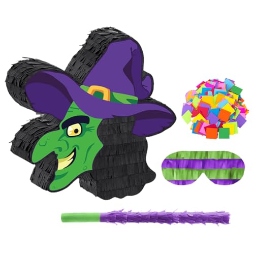 JOINPAYA 1 Set Halloween-Hexenparty-Piñata-Dekorationen, Hexen-Piñata mit Stock und Augenmaske, Konfetti für Halloween, lustiges mexikanisches Geburtstagsparty-Spiel JOINPAYA 1 Set Halloween-Hexenparty-Piñata-Dekorationen, Hexen-Piñata mit Stock und Augenmaske, Konfetti für Halloween, lustiges mexikanisches Geburtstagsparty-Spiel von JOINPAYA
