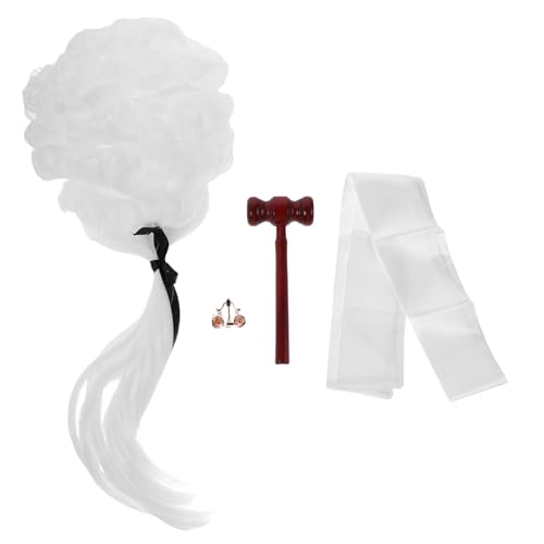 JOINPAYA 1 Set Halloween-Richterkostüm-Zubehör, Richter- und Anwalts-Cosplay-Set, falscher Kragen, Holzhammer, Anwaltsperücke, Waage, Halloween-Cosplay-Requisiten, Rollenspiel-Zubehör von JOINPAYA