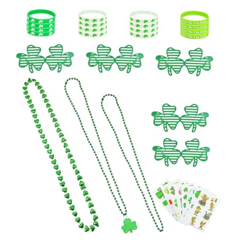 JOINPAYA 1satz Patrick's Day Kostüm Zubehör Mit Kleeblatt Brille Halskette Armband Und Aufkleber Für Party Deko Und Feiern von JOINPAYA