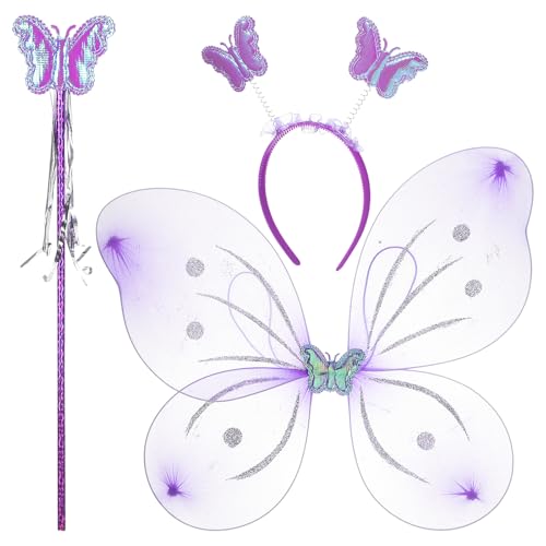JOINPAYA 1 Set Schmetterlings-Feen-Kostüm: Schmetterlings-Stirnband, Flügel, Prinzessinnen-Zauberstab für Mädchen, Geburtstagspartys, Halloween-Verkleidungen JOINPAYA 1 Set Schmetterlings-Feen-Kostüm: Schmetterlings-Stirnband, Flügel, Prinzessinnen-Zauberstab für Mädchen, Geburtstagspartys, Halloween-Verkleidungen von JOINPAYA