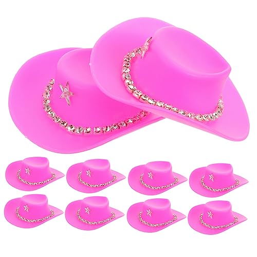 JOINPAYA 10 Stück Cowboy -Hutspielzeugzubehör Cowgirl-Hut mit Strass Hut Kostüm Puppenhüte zarte Hüte Mini Cowboyhut Party Cowboy Hüte dekorative Miniaturhüte Mini-Cowboyhut-Party Plastik von JOINPAYA