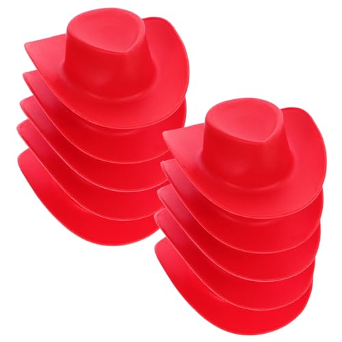 JOINPAYA 10 Stück Spielzeughut Cute deko Cute Decor verkleidung Festival Cap ziernieten Puppe Cowboy Party Rand Kleiner Hut Mini-Hüte Mini-Cowgirl-Hüte für Getränke Plastikhut Mini-Hut rot von JOINPAYA
