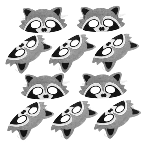 JOINPAYA 10 Stück Teiliges Filz Tiermasken Leichte Waschbär Halbgesichtsmasken für Dschungel Kostüm für Kindergeburtstag Halloween und Zoo Tier Cosplay Partyzubehör von JOINPAYA