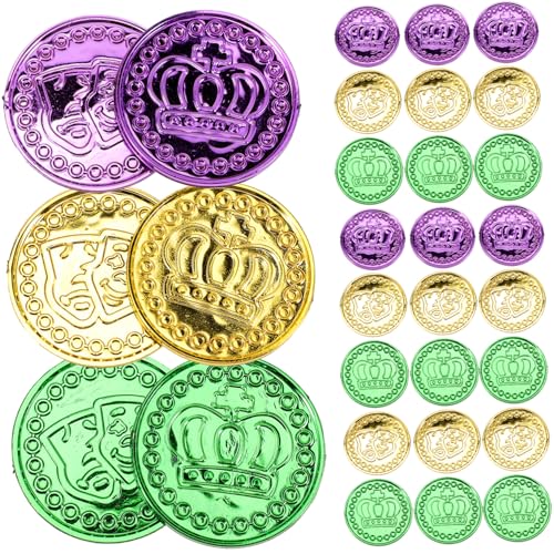JOINPAYA 100 Stück Bunte Kunststoff Glücksmünzen für Piratenpartys Kindergeburtstag Schatzsuche Partydeko Spielgeld in Gold Grün als Schatztruhe Füller und Piratenspielzeug von JOINPAYA