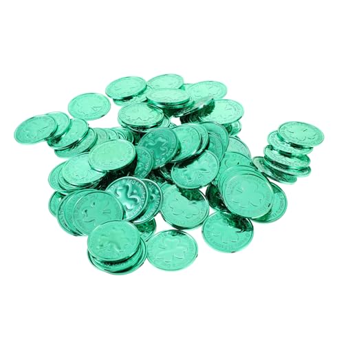 JOINPAYA 100 Stück Kleeblatt-Münze Silber Partyzubehör für Dekorationen goldene Verzierungen bastelzeug glucksbringer grün einfache Kleeblattmünze st. Patricks Day Ornament Plastik Green von JOINPAYA