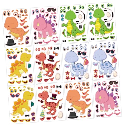JOINPAYA 12 Blatt Teiliges Dinosaurier Puzzle Sticker Niedliche Cartoon Aufkleber zum DIY Figuren Gestalten Wiederverwendbar als Party gastgeschenke und Dekoration für Kinderzimmer und von JOINPAYA