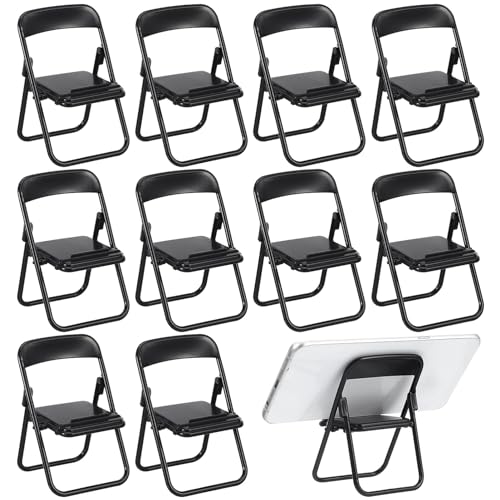 JOINPAYA 12 Stück Puppenhaus-Mini-Stuhl-Modelle: Schwarze Klappstuhl-Modelle Stuhlform Handy-Ständer Halter Kunststoff-Klappstuhl Für Puppenhaus-Möbelzubehör von JOINPAYA