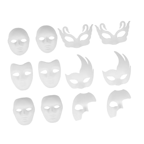 JOINPAYA 12 Stück Teiliges DIY Pulp Papiermasken zum Bemalen Leichte Handbemalte Halbgesichtsmasken für Fasching Halloween Kostümparty Geeignet für Erwachsene von JOINPAYA