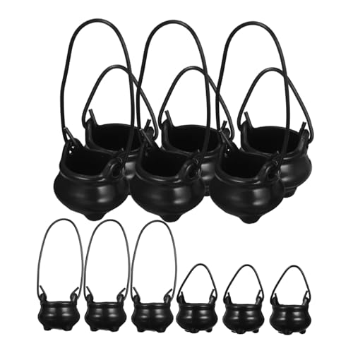 JOINPAYA 12 Stück Teiliges Mini Kessel aus Robustem Kunststoff mit Metallbügel Vielseitige Halloween Deko für Puppenhaus Feengarten Party und Kreative Bastelideen für Erwachsene von JOINPAYA