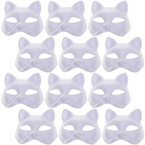 JOINPAYA 12St Handbemalte Zellstoffmasken Teufelmaske Tierische Kabuki-Masken wasserdichte Katzenmaske halloween deko weihnachtsdeko Halloween-Maskenstütze Maskerade Zubehör Papier Weiß von JOINPAYA