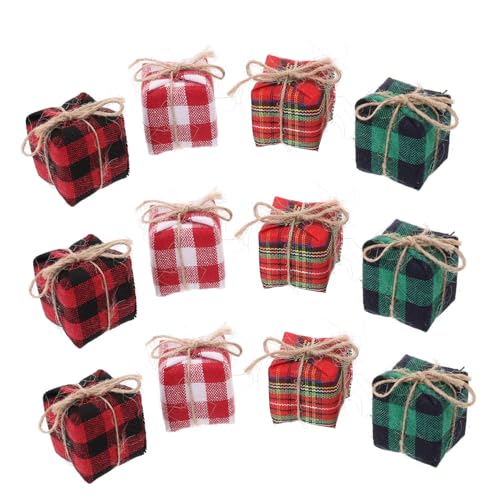 JOINPAYA 12er Boxen Miniatur-weihnachtsverzierung Produkte Weihnachtliche Tischdeko Karierte Weihnachtsdekorationen Mini-Boxen-Ornamente Bausatz Feenfiguren Zubehör Puppe Schaum von JOINPAYA