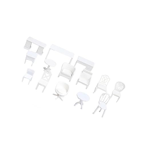 JOINPAYA 14 Stück Mini-Möbelmodell mini Tisch Stuhl Schreibtisch Puppenhaus Möbel Modell Miniaturlandschaftszubehör Mini-Tischset für Weiß von JOINPAYA