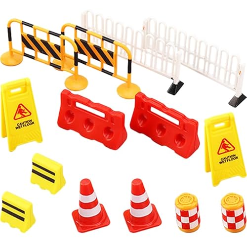 JOINPAYA 14stücke Teiliges Miniatur Verkehrszeichen Spielzeug Für Junge Mädchen Straßenkegel Und Barrikade Modelle Für Rollenspiele Und DIY Sandtisch-szenen Lehrreiches Für Jungen Und Mädchen von JOINPAYA
