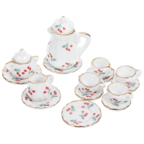 JOINPAYA 15 Stück Mini Porzellan Teeservice Geschirr: Miniatur Puppenhaus Geschirr Teeset Set Teller Szenenmodelle Simulation Requisite für Puppen Zubehör Puppenküche von JOINPAYA