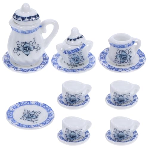 JOINPAYA Miniatur Teeservice Puppenhaus Geschirr Porzellan:15 Stück Teeset Geschirr Set Teller Puppenhaus-Szenenmodelle Simulation Requisite für Puppen Zubehör 1,30 x 1,18 x 0,7 von JOINPAYA
