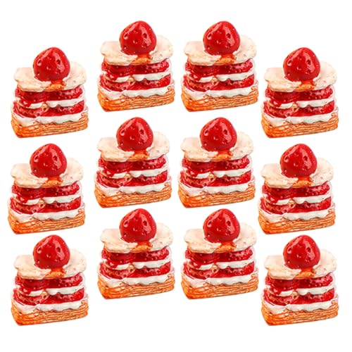 JOINPAYA 16st Erdbeer-Sahne-Torte Künstliches Kuchenmodell Gefälschte Kuchen Simulation Kuchen Simulation Obstkuchen Künstliche Dessertdekoration Künstliche Kuchen-Foto-Requisite Rot Harz von JOINPAYA