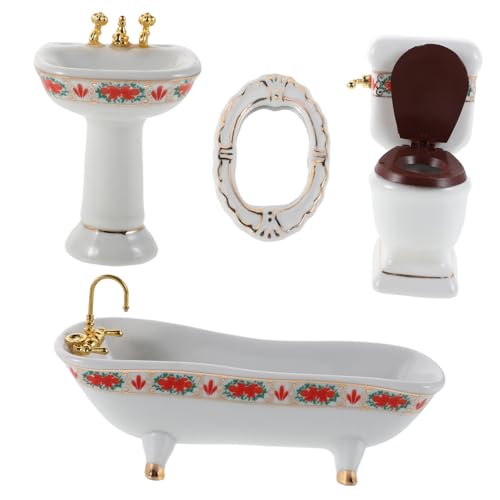 JOINPAYA 1Satz Keramikmöbel mit Badewanne Toilette und Waschbecken Puppenhaus Zubehör für Kreatives Rollenspiel von JOINPAYA